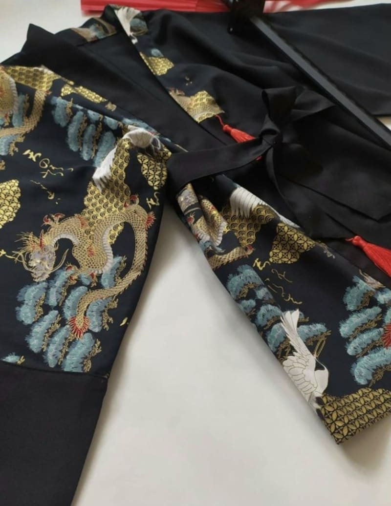 Кимоно Женское хаори с принтом Журавли и драконы - фото 4