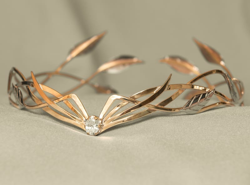 Диадема «Эльфийская с молочным камнем и серебряными листьями» - фото 2