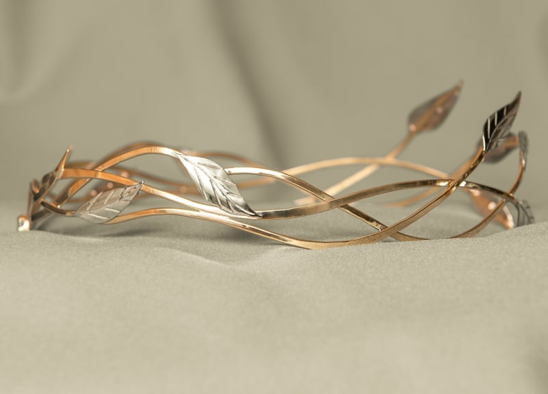 Диадема «Эльфийская с молочным камнем и серебряными листьями» - фото 4