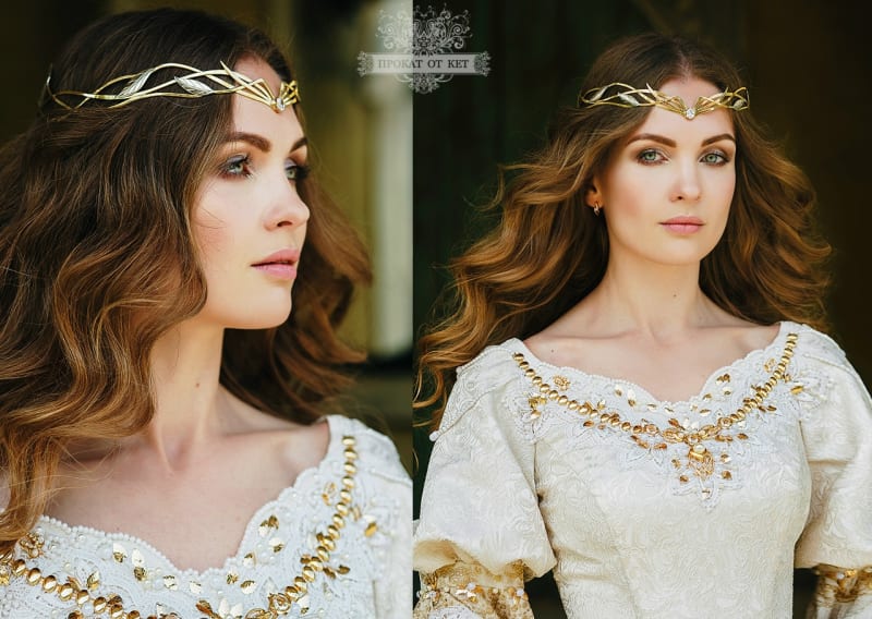 Диадема «Эльфийская с молочным камнем и серебряными листьями» - фото 6