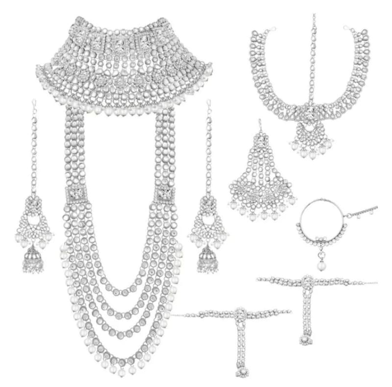 Большой сэт индийских украшений золотой металл+серебристые камни - фото 7