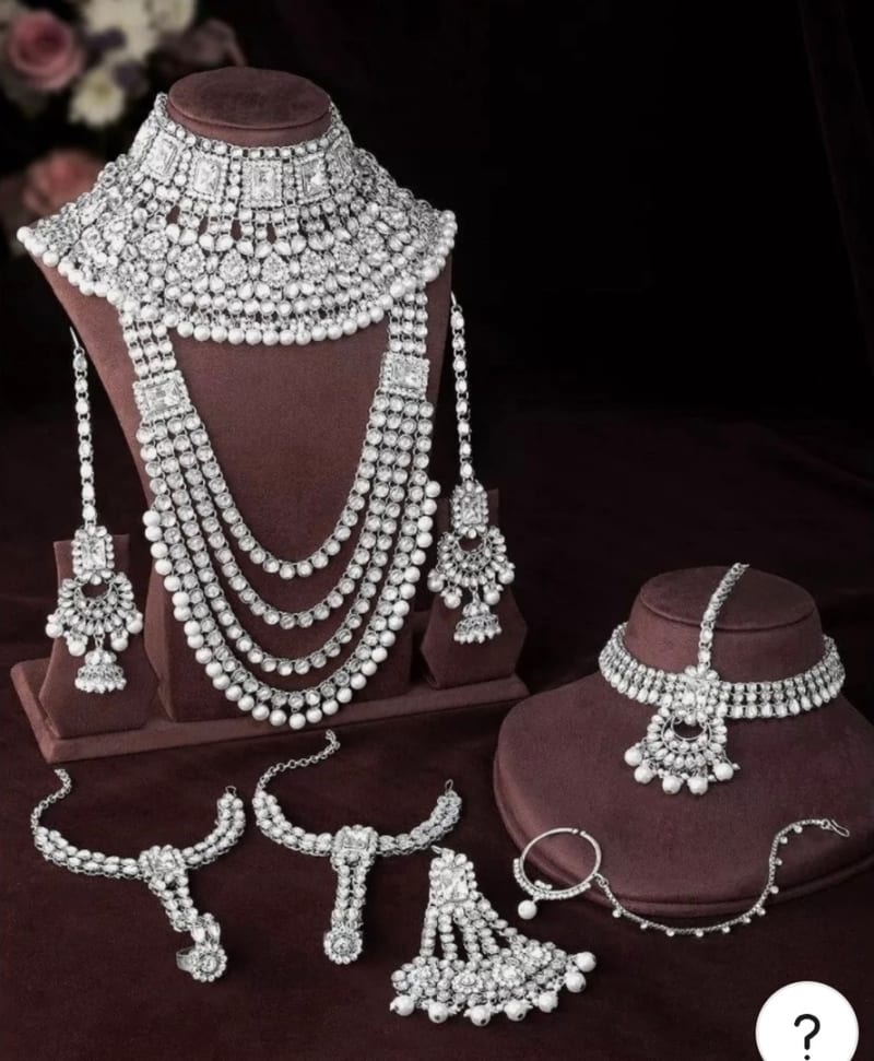 Большой сэт индийских украшений золотой металл+серебристые камни - фото 8