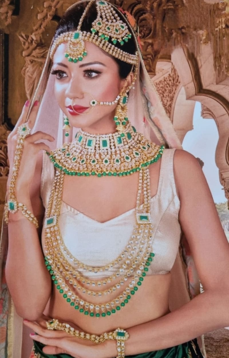 Большой сэт индийских украшений золотой металл+серебристые камни - фото 10