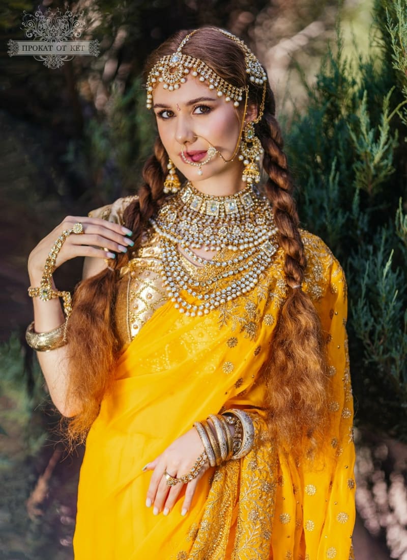 Большой сэт индийских украшений золотой металл+серебристые камни - фото 11