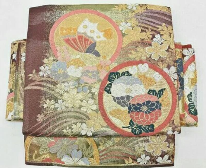 винтажный шелковый пояс fukuroobi nibushiki - фото 1