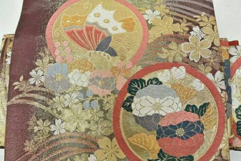 винтажный шелковый пояс fukuroobi nibushiki - фото 2