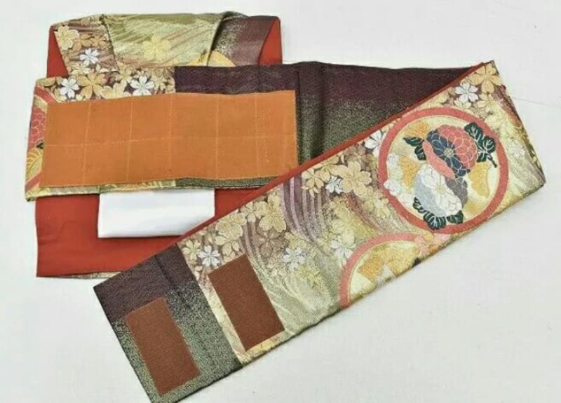 винтажный шелковый пояс fukuroobi nibushiki - фото 4