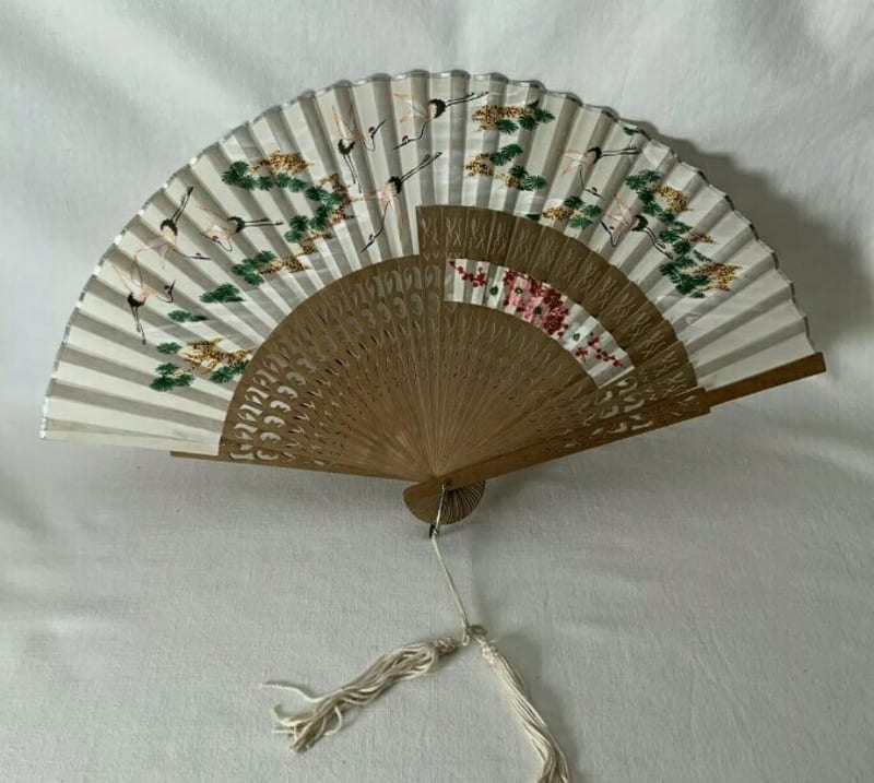 Винтажный веер, бумага, 35см - фото 1