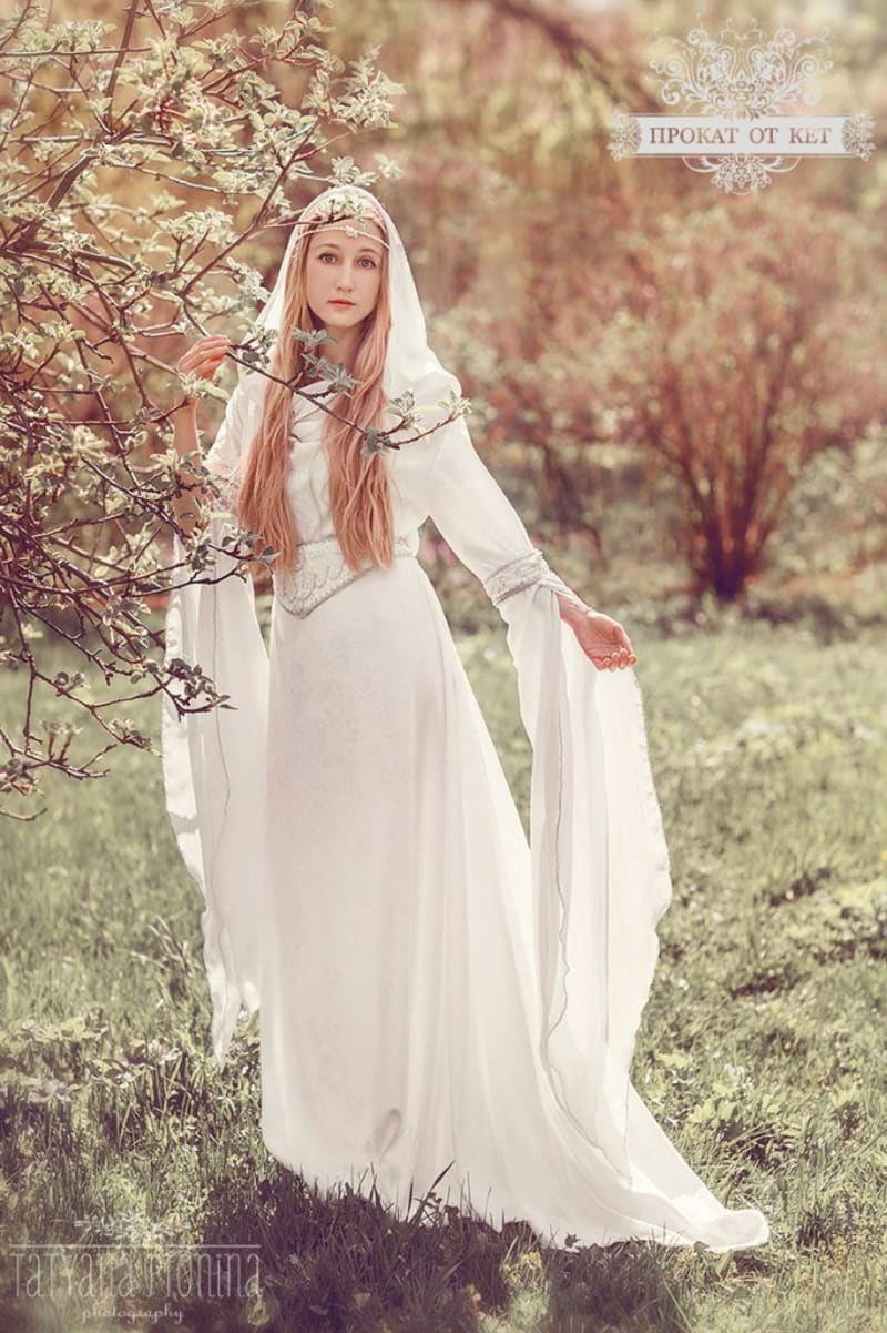 Эльфийское платье "Белый с серебром" - фото 1