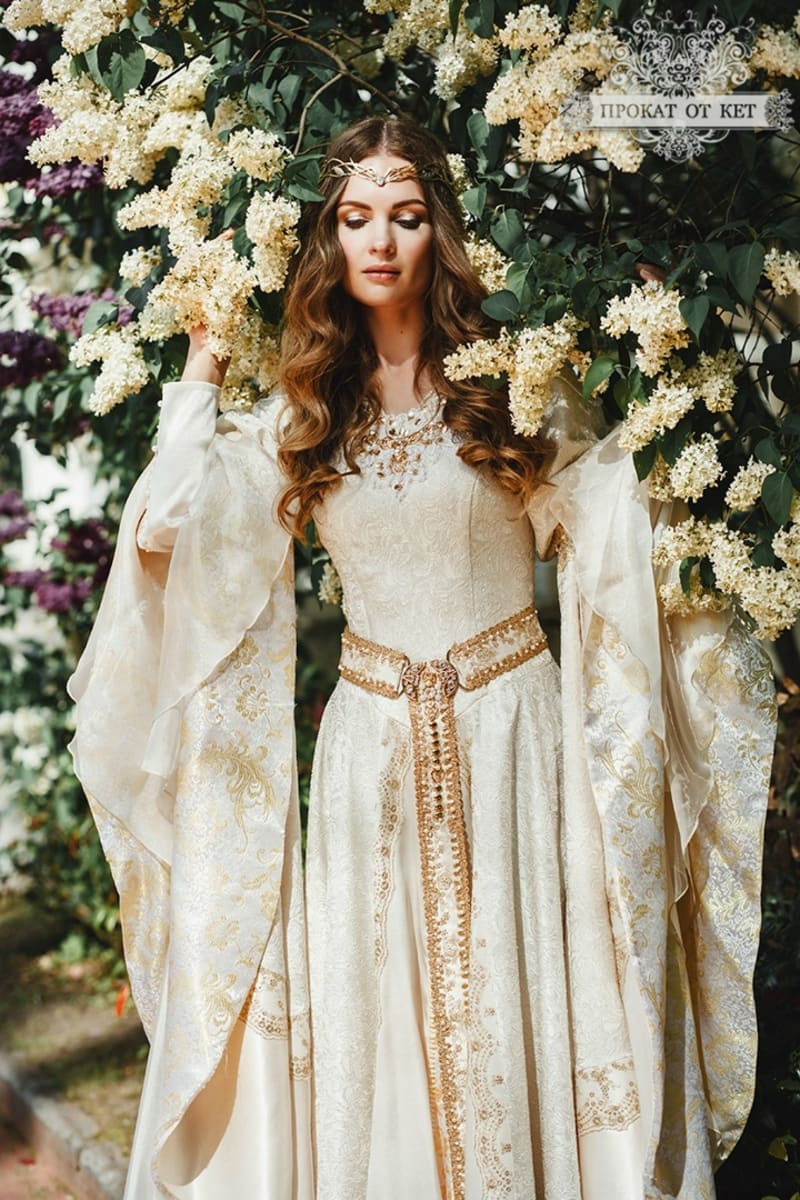 Эльфийское платье "Молочный с золотом" - фото 5