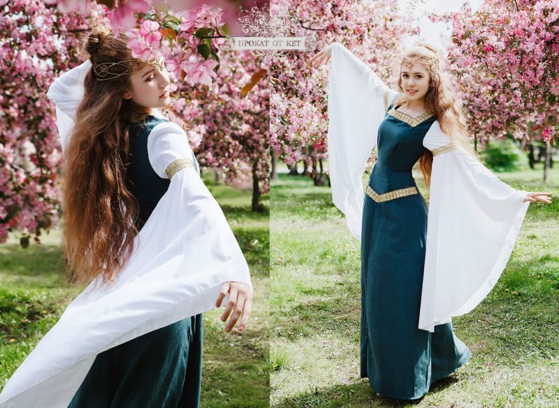 Эльфийское платье "Зелёно-белый" - фото 1