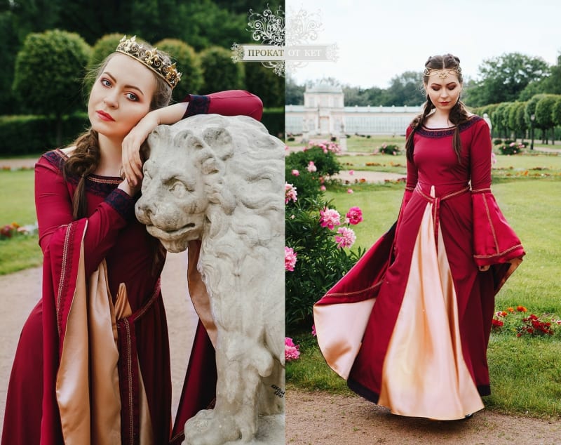 Средневековое платье "Бордовое с золотом" - фото 2