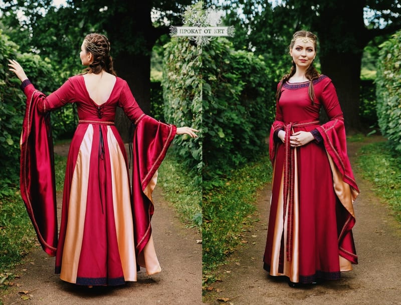 Средневековое платье "Бордовое с золотом" - фото 4