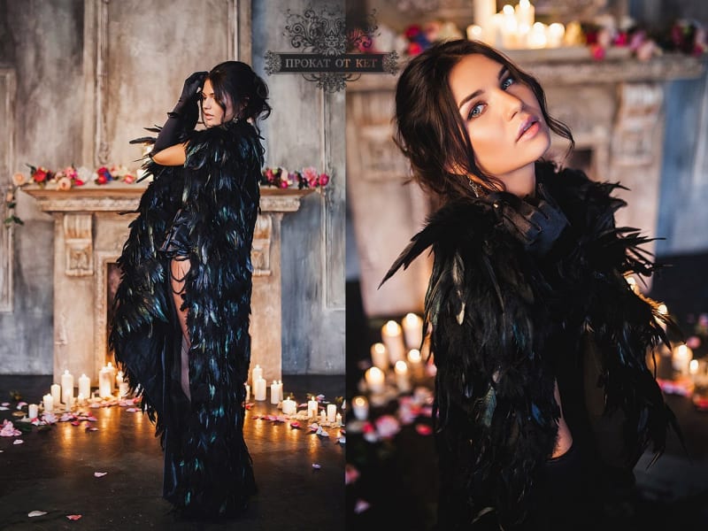 Плащ из чёрных перьев "Ворон" - фото 3