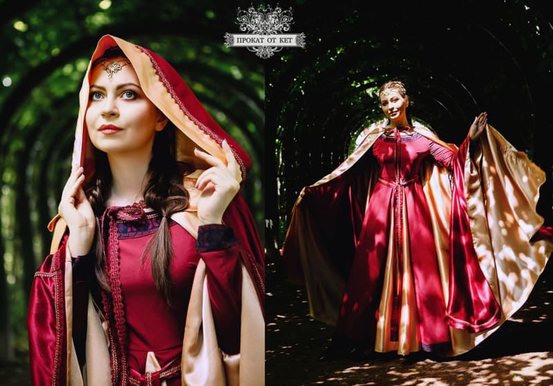 Плащ атласный "Бордовый с золотом" - фото 2