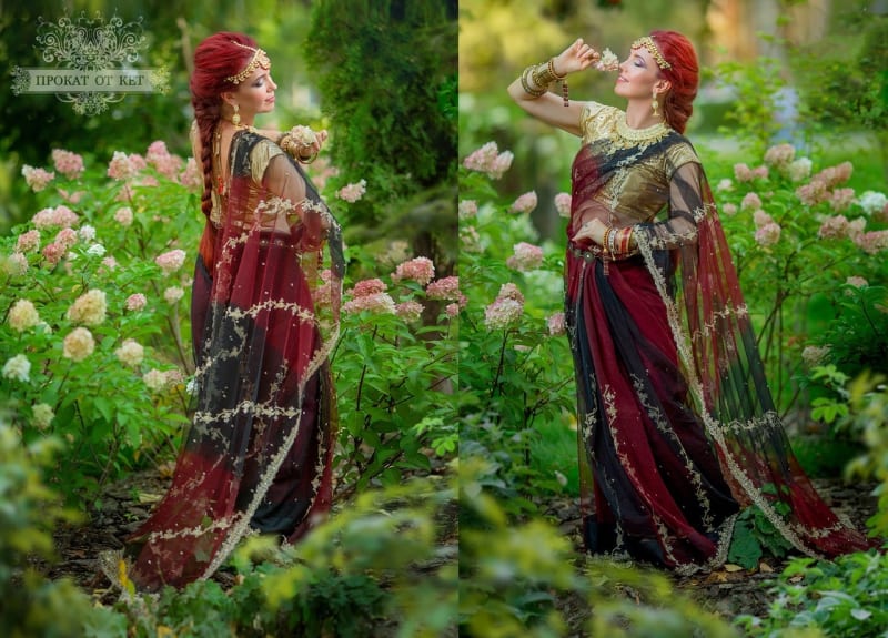 Индийское сари (чёрно-красное) - фото 6