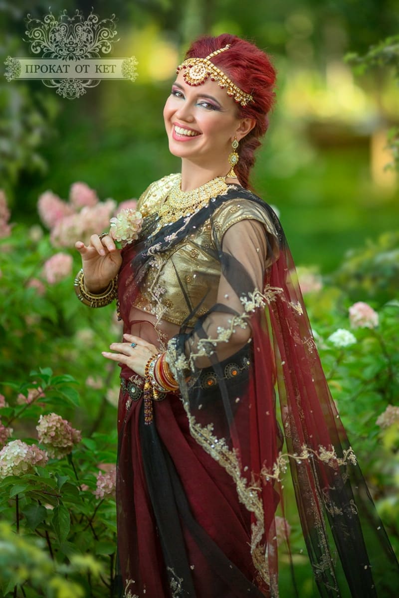 Индийское сари (чёрно-красное) - фото 9