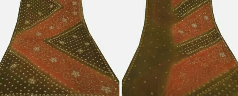 Индийское сари от Art Slik Fabic (оранжево-оливковое) - фото 8