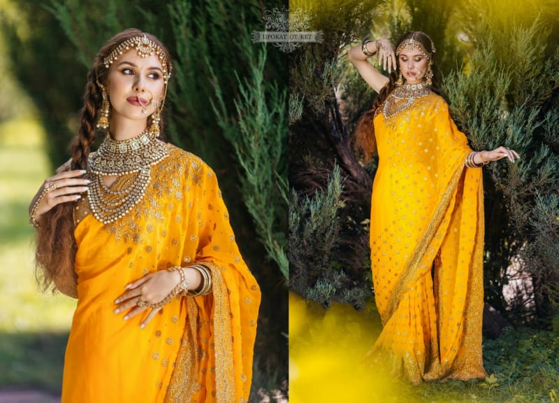 Индийское жёлтое сари - фото 4