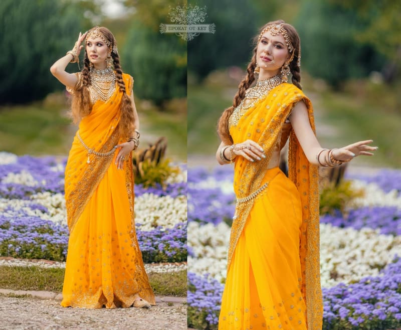 Индийское жёлтое сари - фото 5