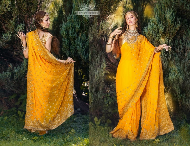 Индийское жёлтое сари - фото 7