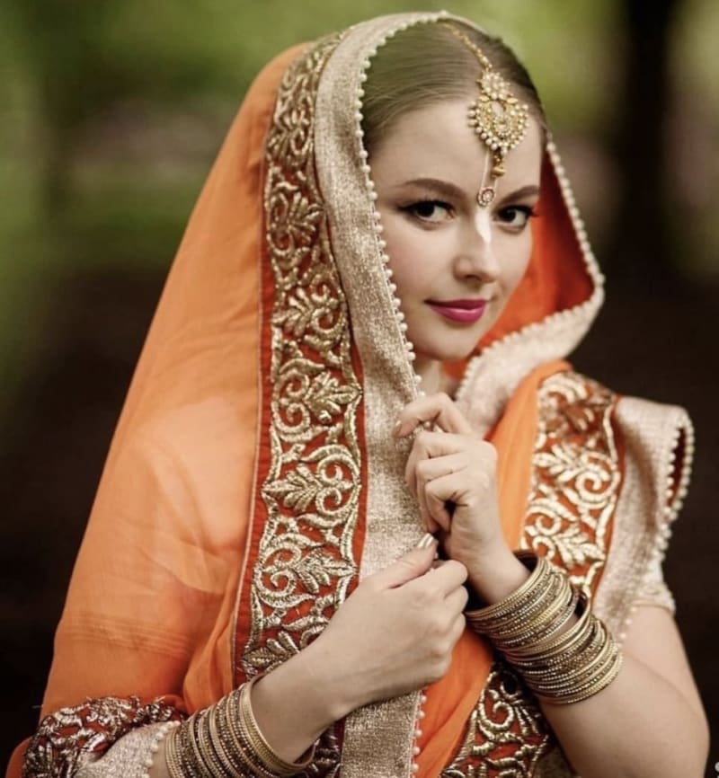 Сари сдельное (бежево-оранжевое) - фото 2