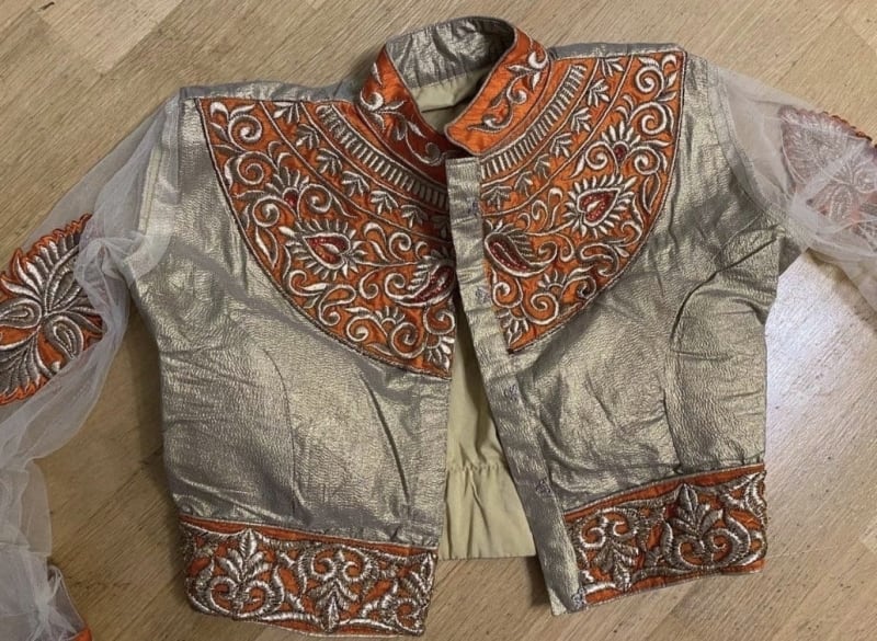 Сари сдельное (бежево-оранжевое) - фото 5