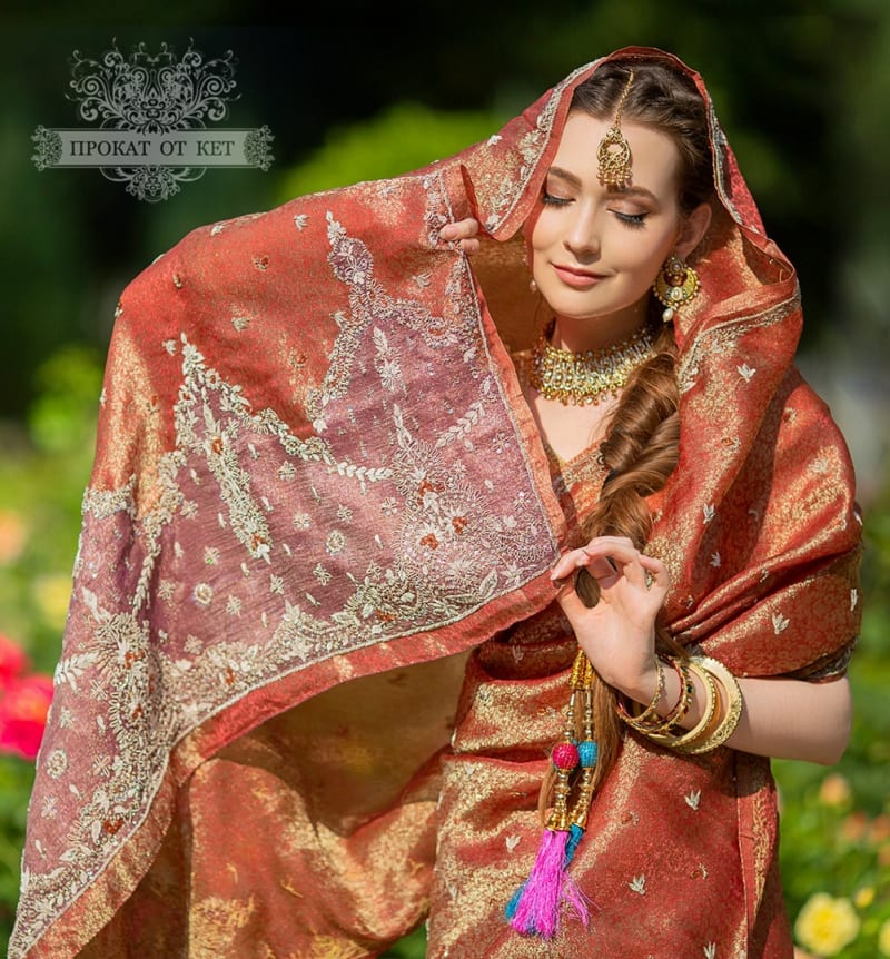 Винтажное сари от Sanskriti (красно-коричневое) - фото 2