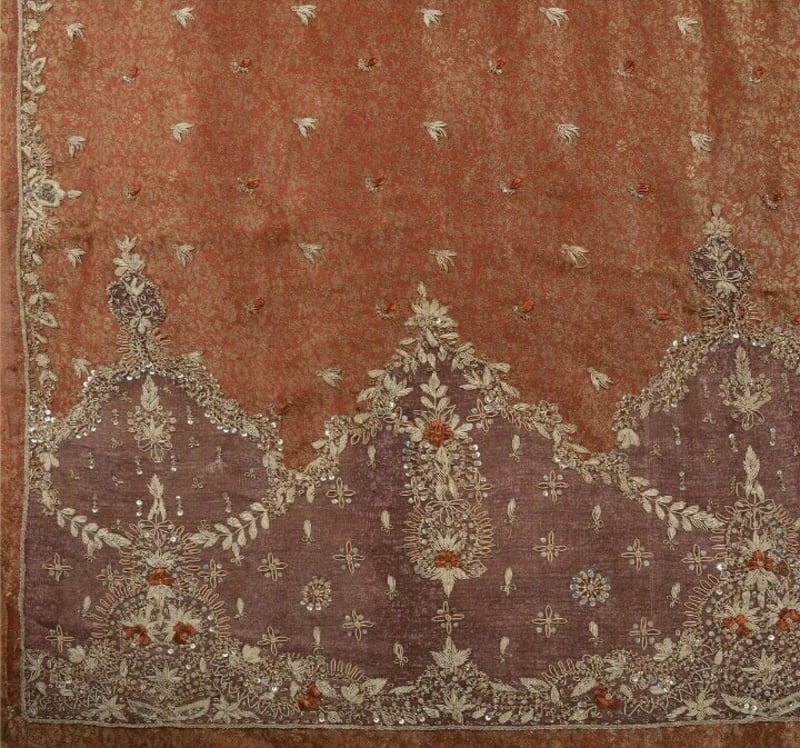 Винтажное сари от Sanskriti (красно-коричневое) - фото 4