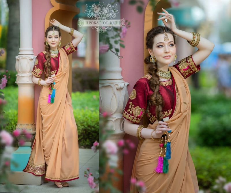 Сари из шёлка, с вышивкой "Топлёное молоко" - фото 1