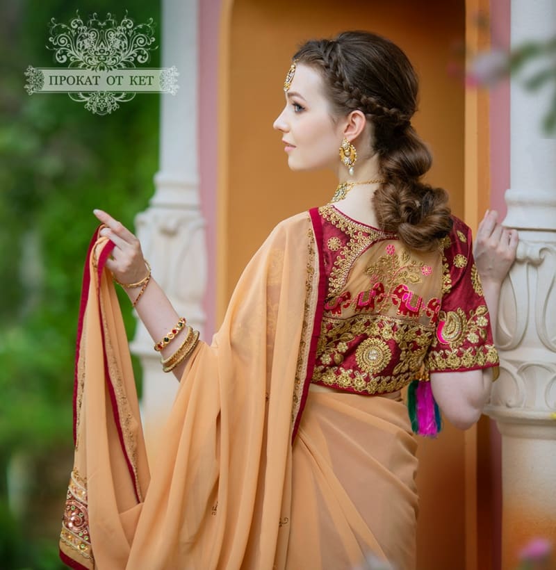 Сари из шёлка, с вышивкой "Топлёное молоко" - фото 5