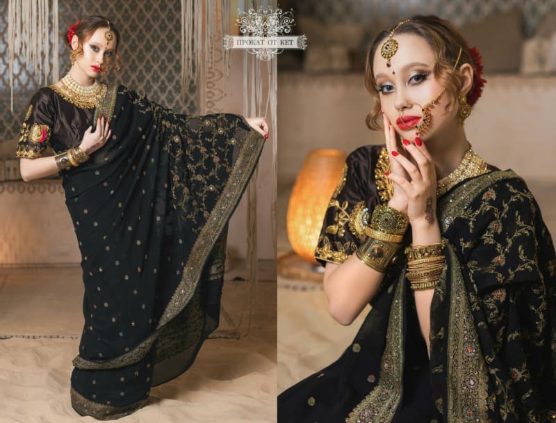 Аутентичное сари от Sanskriti Vintage (чёрное) - фото 2