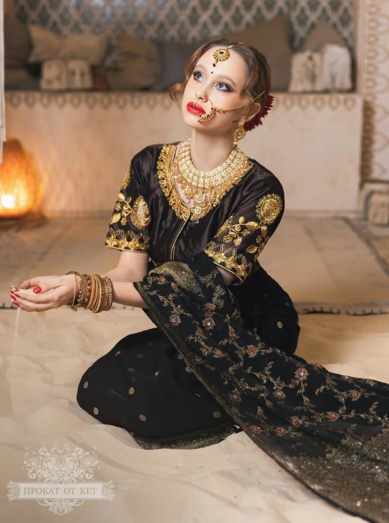 Аутентичное сари от Sanskriti Vintage (чёрное) - фото 3