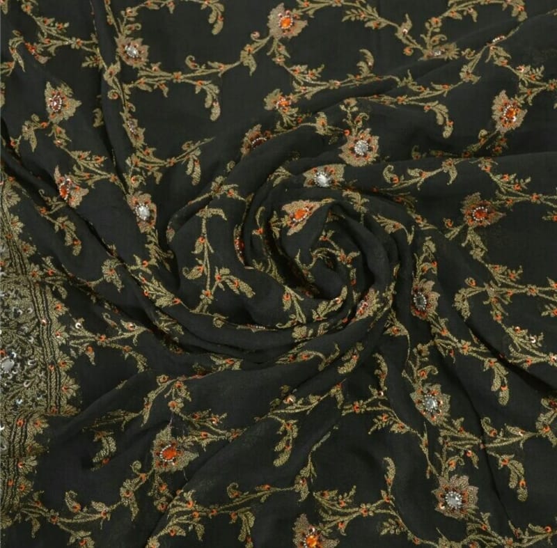 Аутентичное сари от Sanskriti Vintage (чёрное) - фото 7