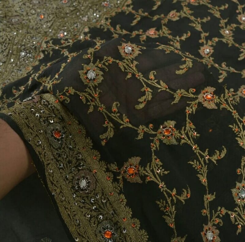 Аутентичное сари от Sanskriti Vintage (чёрное) - фото 8