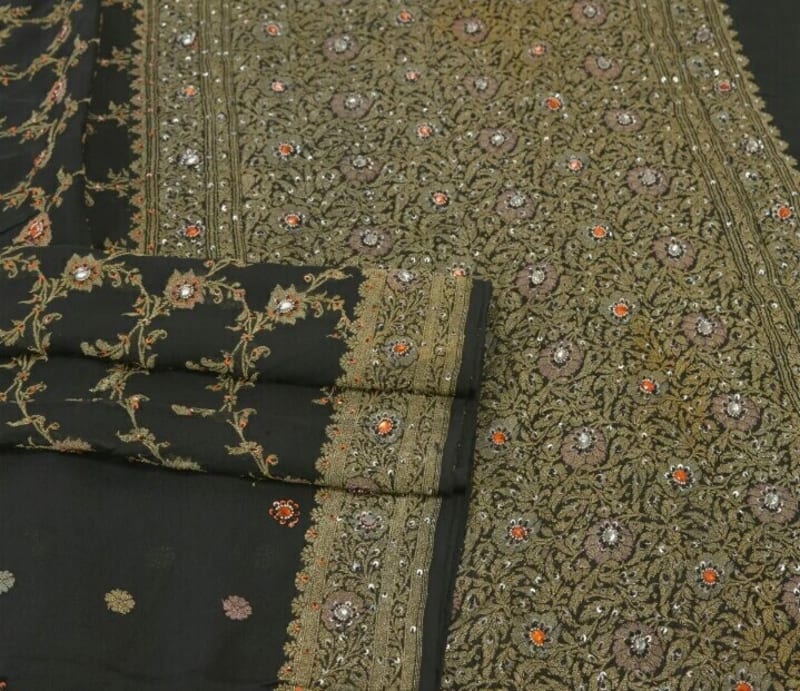 Аутентичное сари от Sanskriti Vintage (чёрное) - фото 9