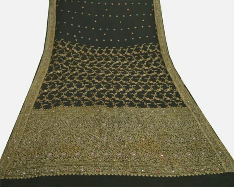 Аутентичное сари от Sanskriti Vintage (чёрное) - фото 10