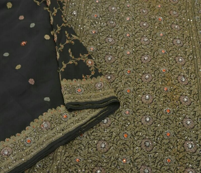 Аутентичное сари от Sanskriti Vintage (чёрное) - фото 11