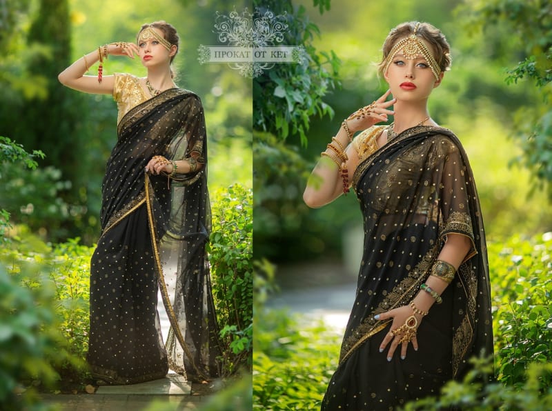 Винтажное сари (чёрное) - фото 2