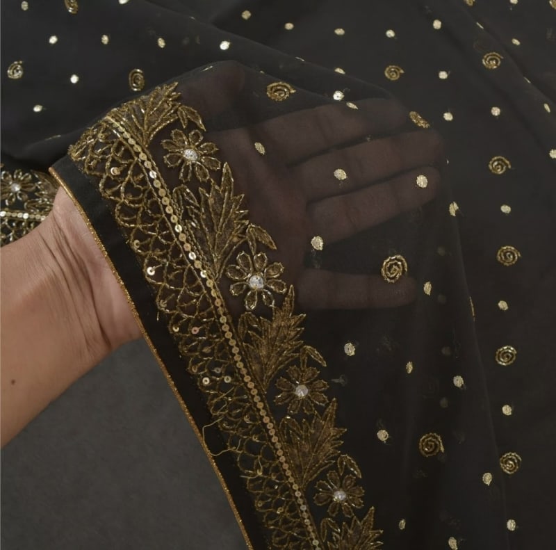 Винтажное сари (чёрное) - фото 4