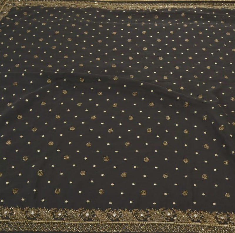 Винтажное сари (чёрное) - фото 6