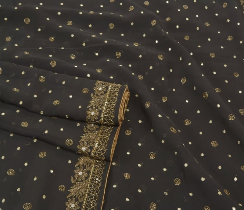 Винтажное сари (чёрное) - фото 9