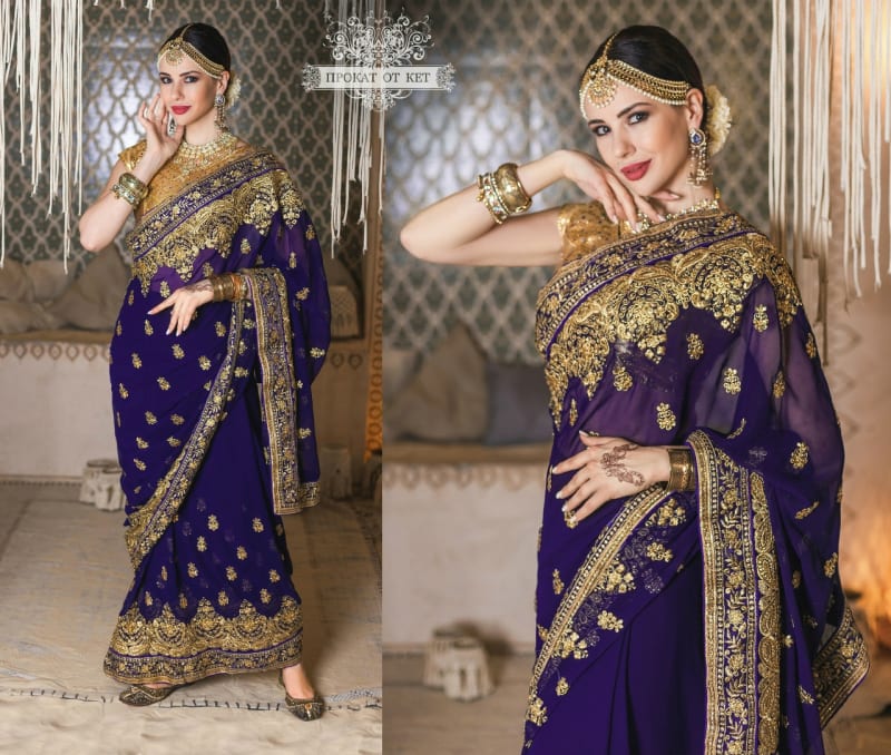 Шифоновое сари (фиолетовое) - фото 1