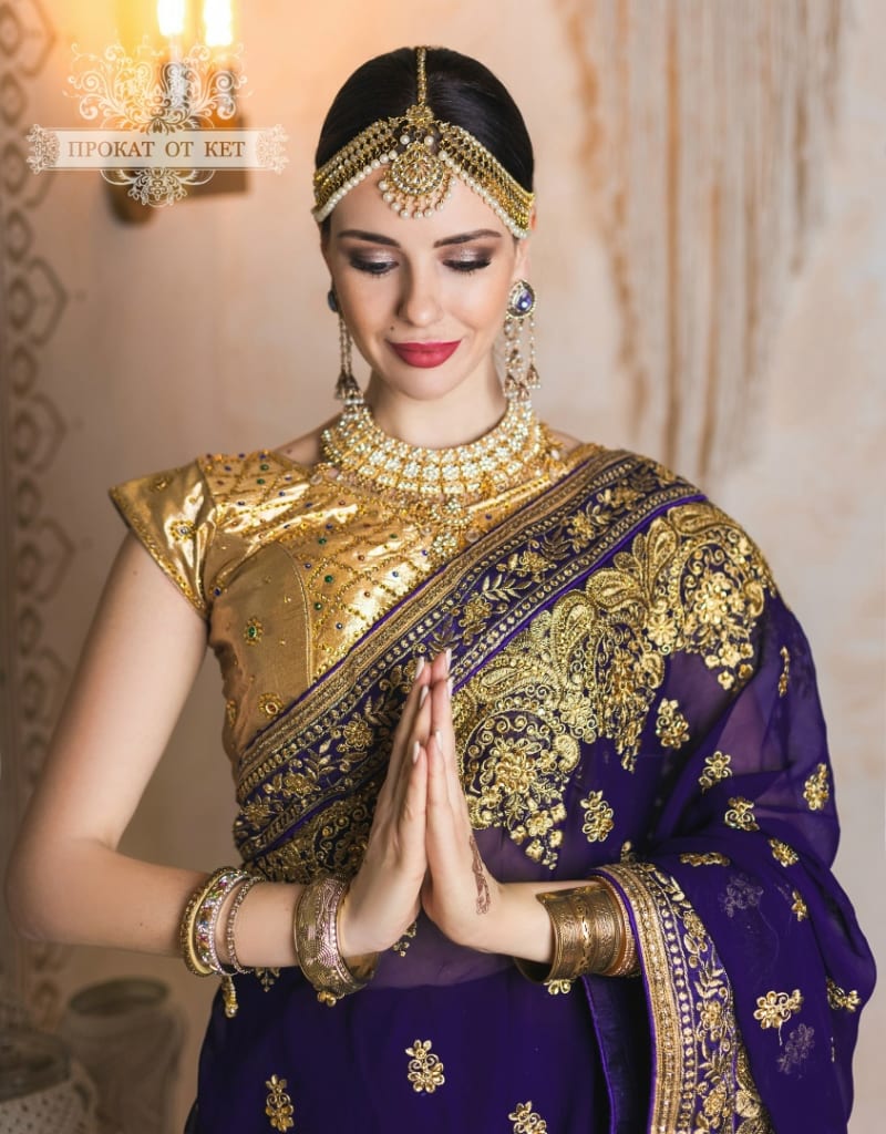 Шифоновое сари (фиолетовое) - фото 2