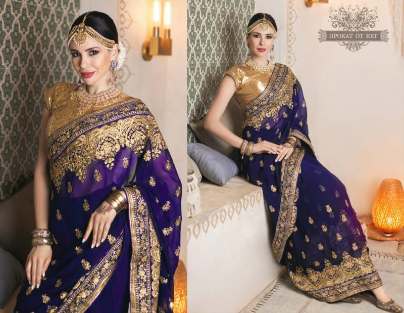 Шифоновое сари (фиолетовое) - фото 3