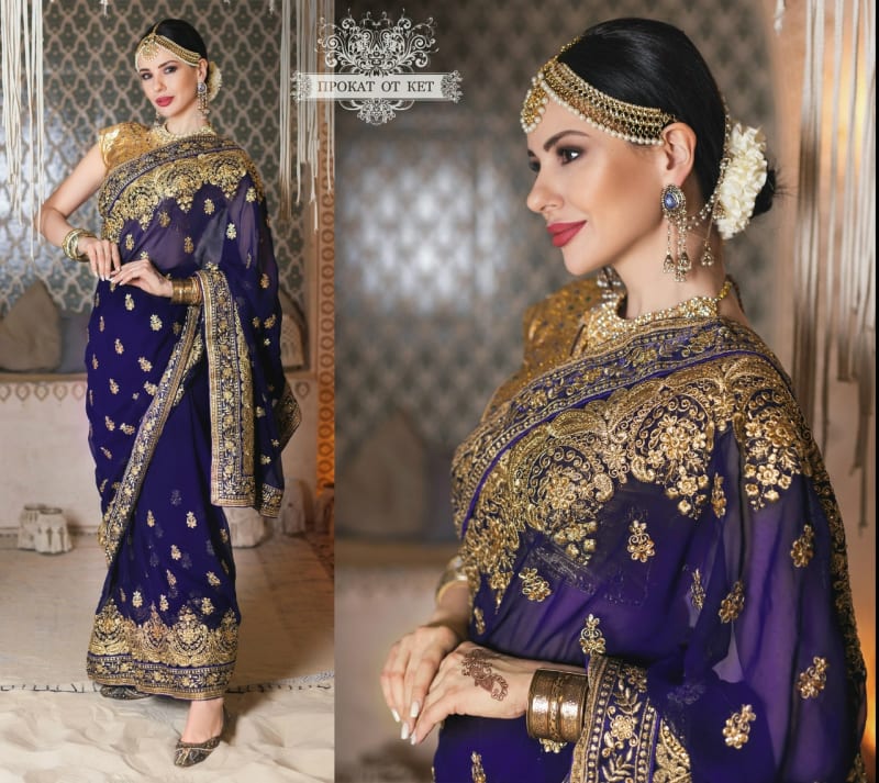 Шифоновое сари (фиолетовое) - фото 4