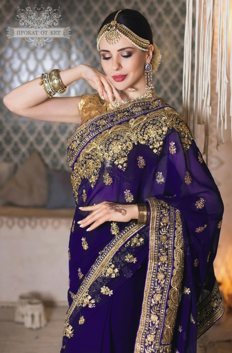 Шифоновое сари (фиолетовое) - фото 5