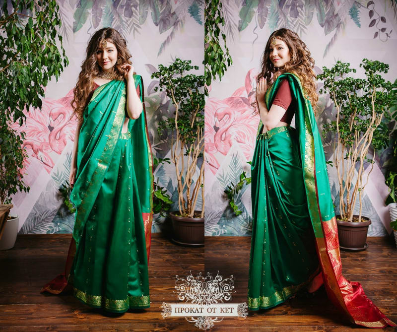 Индийское сари "Изумруд" - фото 2