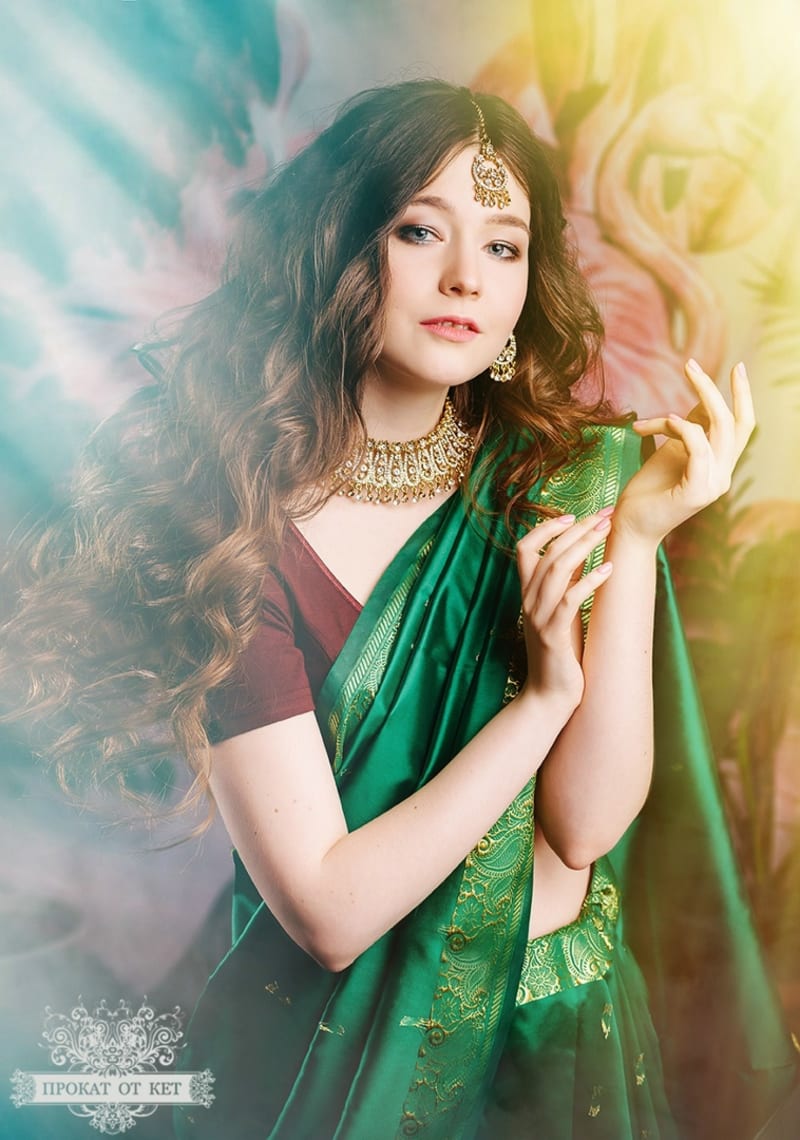 Индийское сари "Изумруд" - фото 3