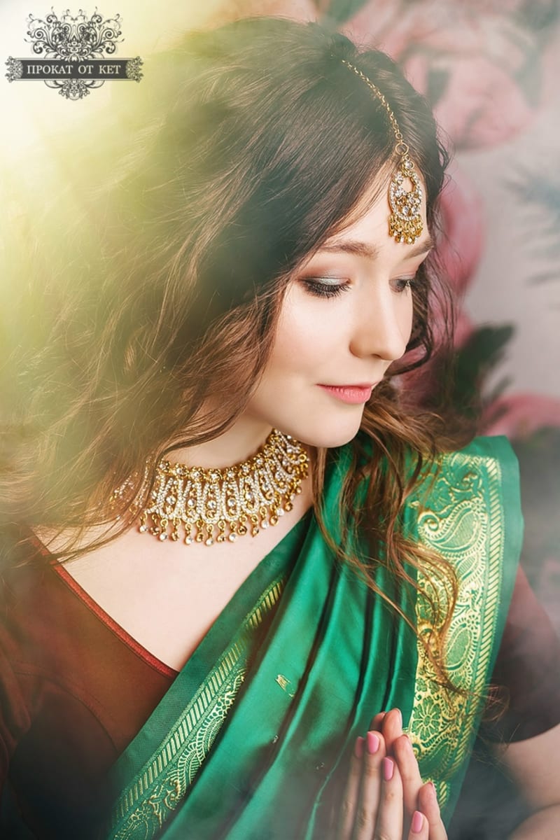 Индийское сари "Изумруд" - фото 4